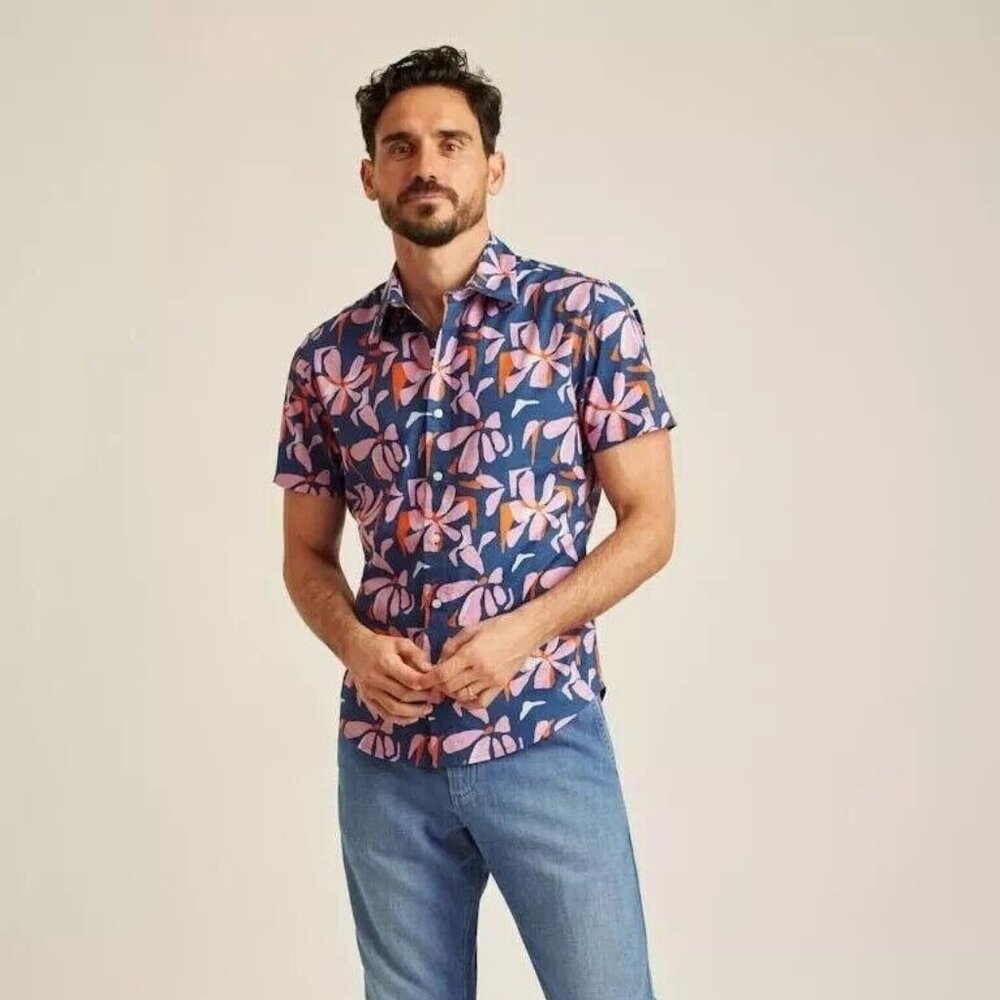 Bonobos Riviera Short Sleeve Men's Shirt Printed Athletic Fit Spring XXL 273465
